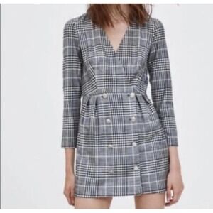 ZARA TRF Gray Double Breasted Plaid Collection - M EUC